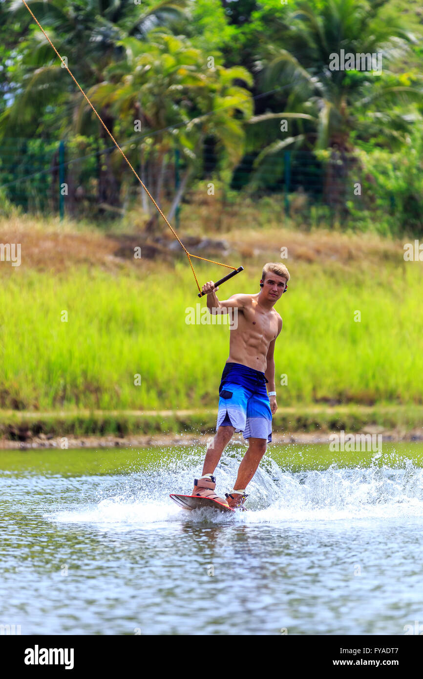 Man Wakeboarding in action. Phuket, Thailand Stock Photo Alamy