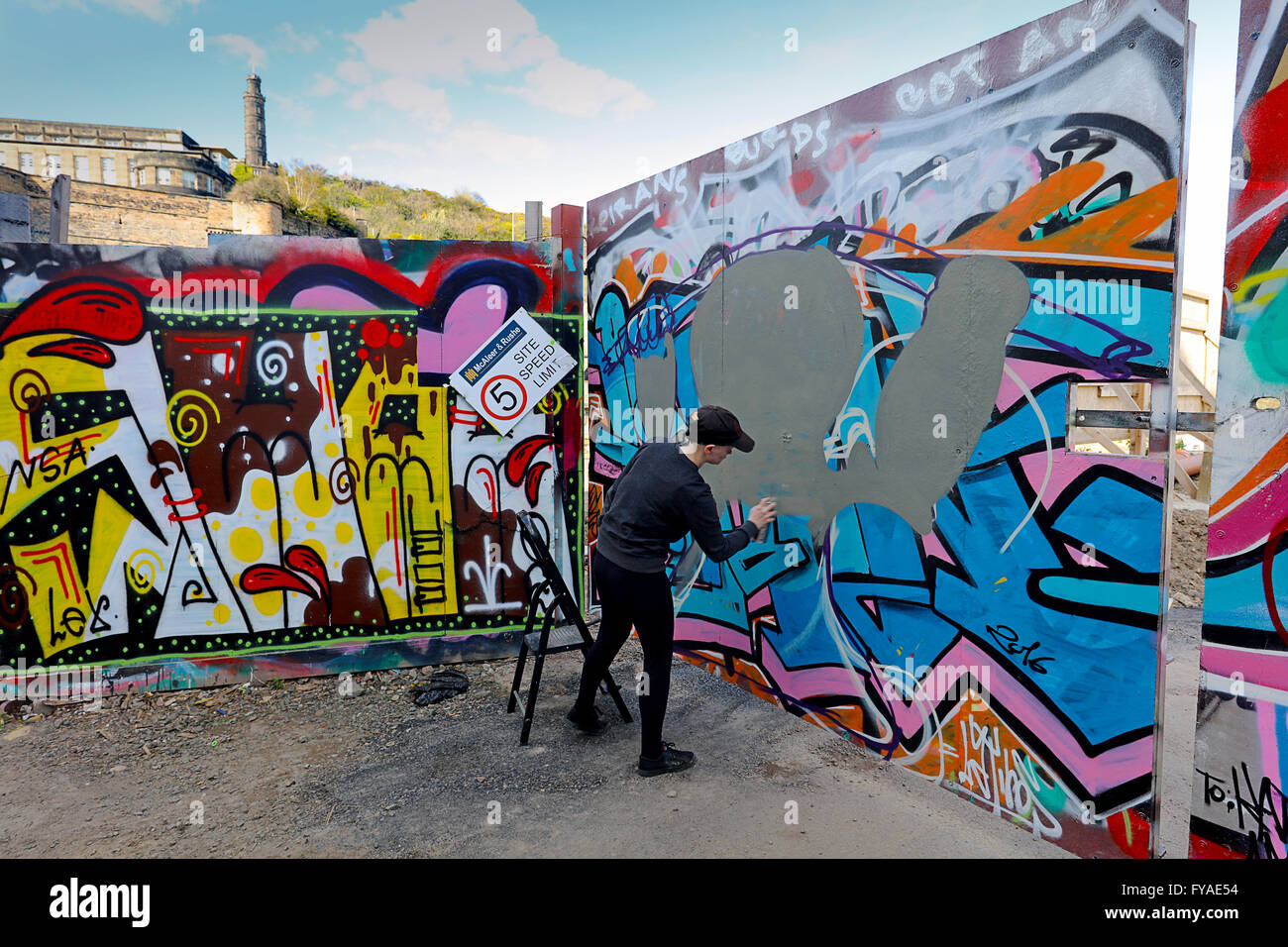 Graffiti artist at work. Edinburgh Scotland Stock Photo Alamy
