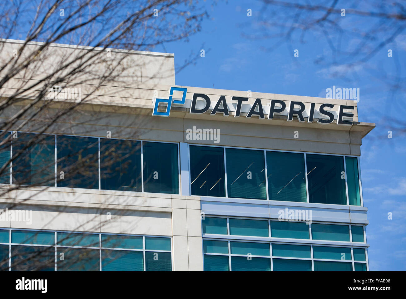 A logo sign outside of the headquarters of Dataprise in Rockville