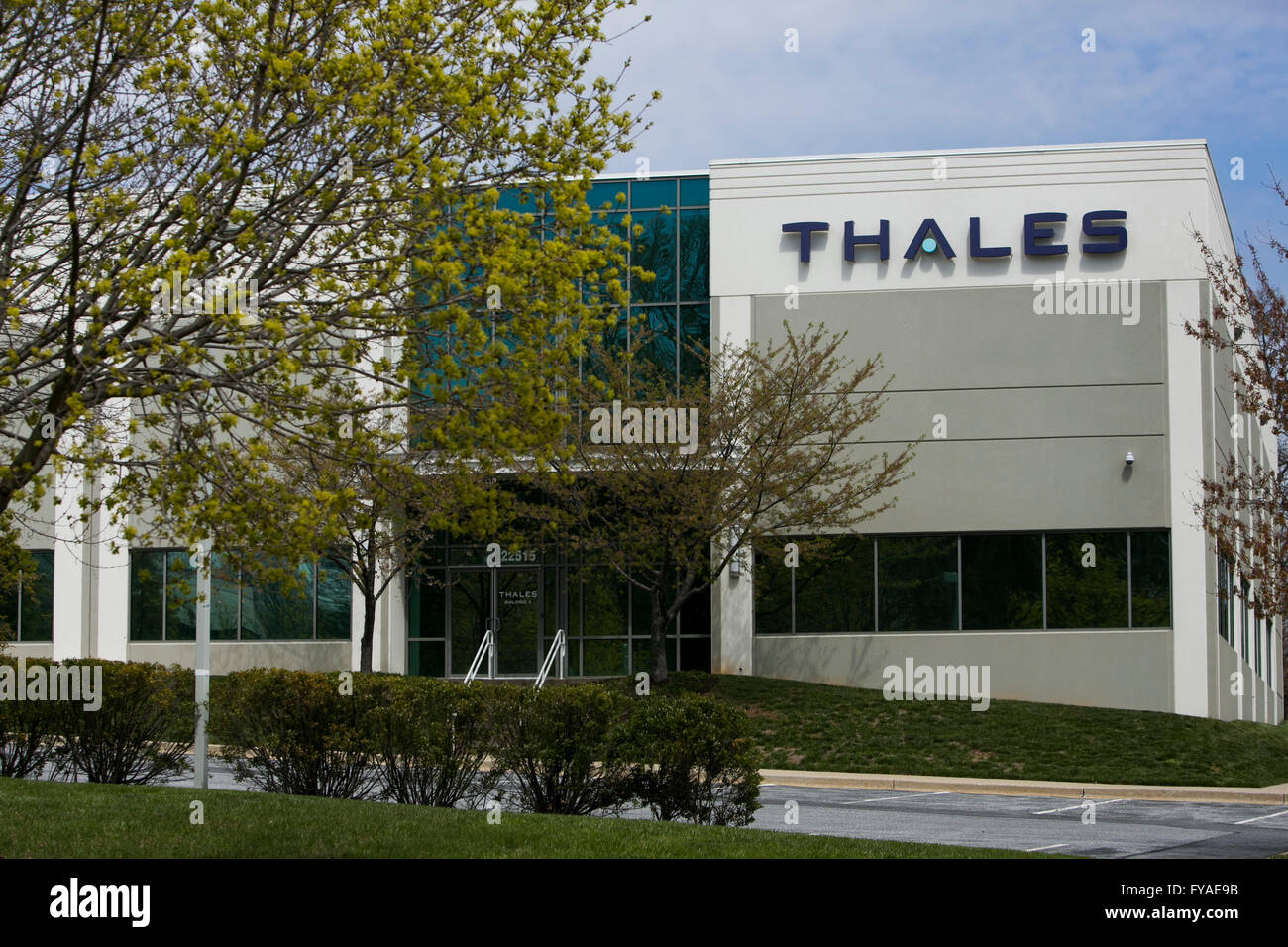 A logo sign outside of a facility occupied by the Thales Group in Clarksburg, Maryland on April 10, 2016. Stock Photo