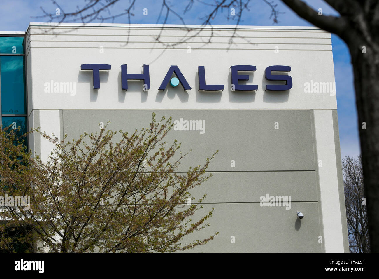 A logo sign outside of a facility occupied by the Thales Group in Clarksburg, Maryland on April 10, 2016. Stock Photo
