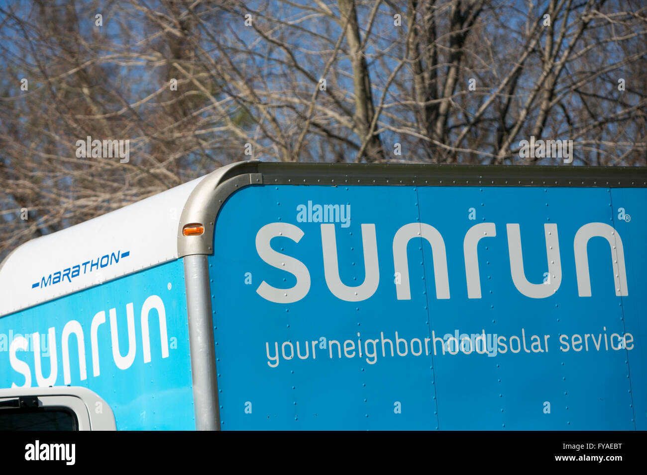 Work vans featuring logos of solar provider Sunrun Inc., in Linthicum Heights, Maryland on April 10, 2016 Stock Photo Alamy