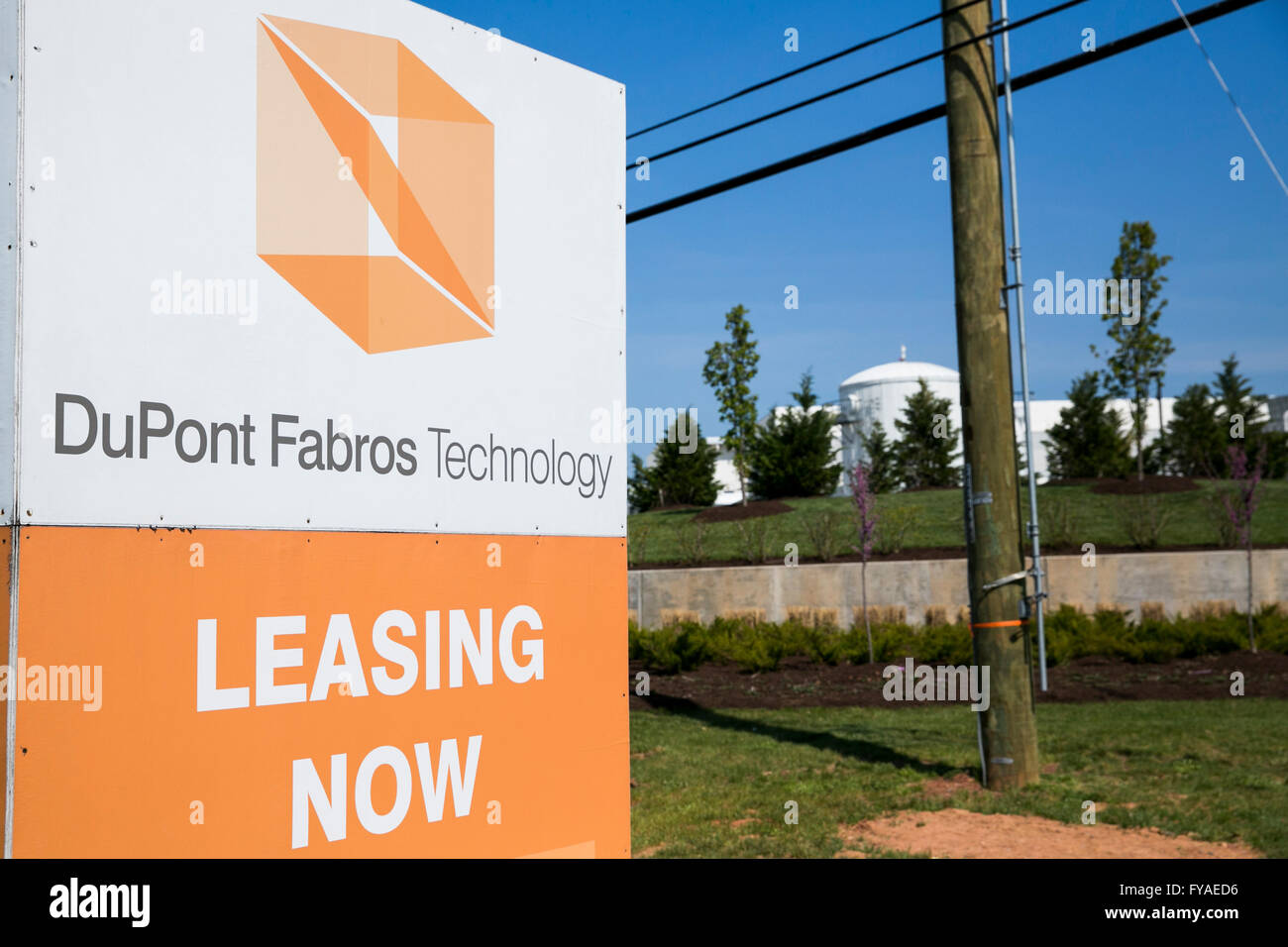 A logo sign outside of a data center operated by DuPont Fabros Technology Inc., in Ashburn, Virginia on April 16, 2016. Stock Photo