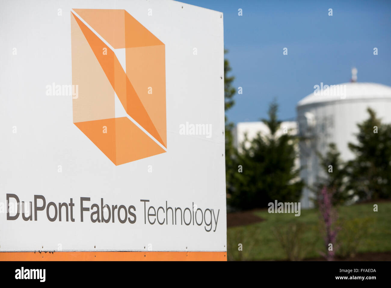 A logo sign outside of a data center operated by DuPont Fabros Technology Inc., in Ashburn, Virginia on April 16, 2016. Stock Photo