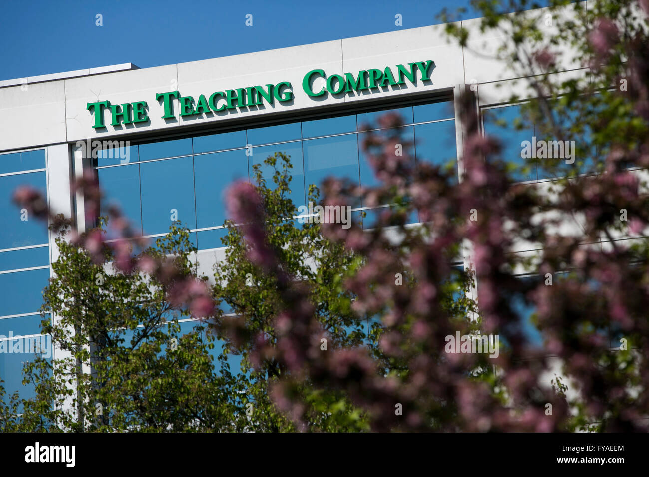 A logo sign outside of the headquarters of The Teaching Company in