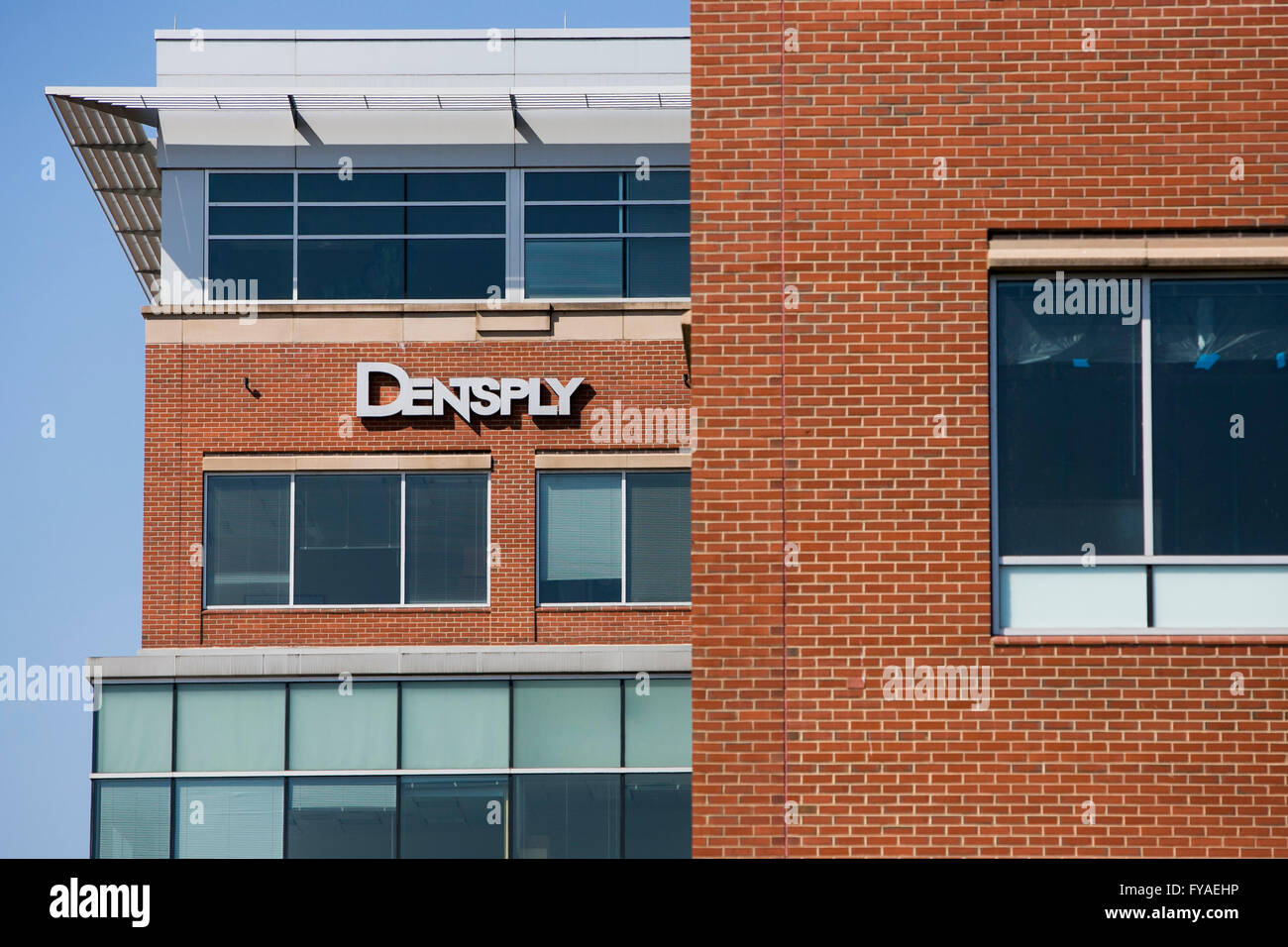 A logo sign outside of the headquarters of Dentsply Sirona in York