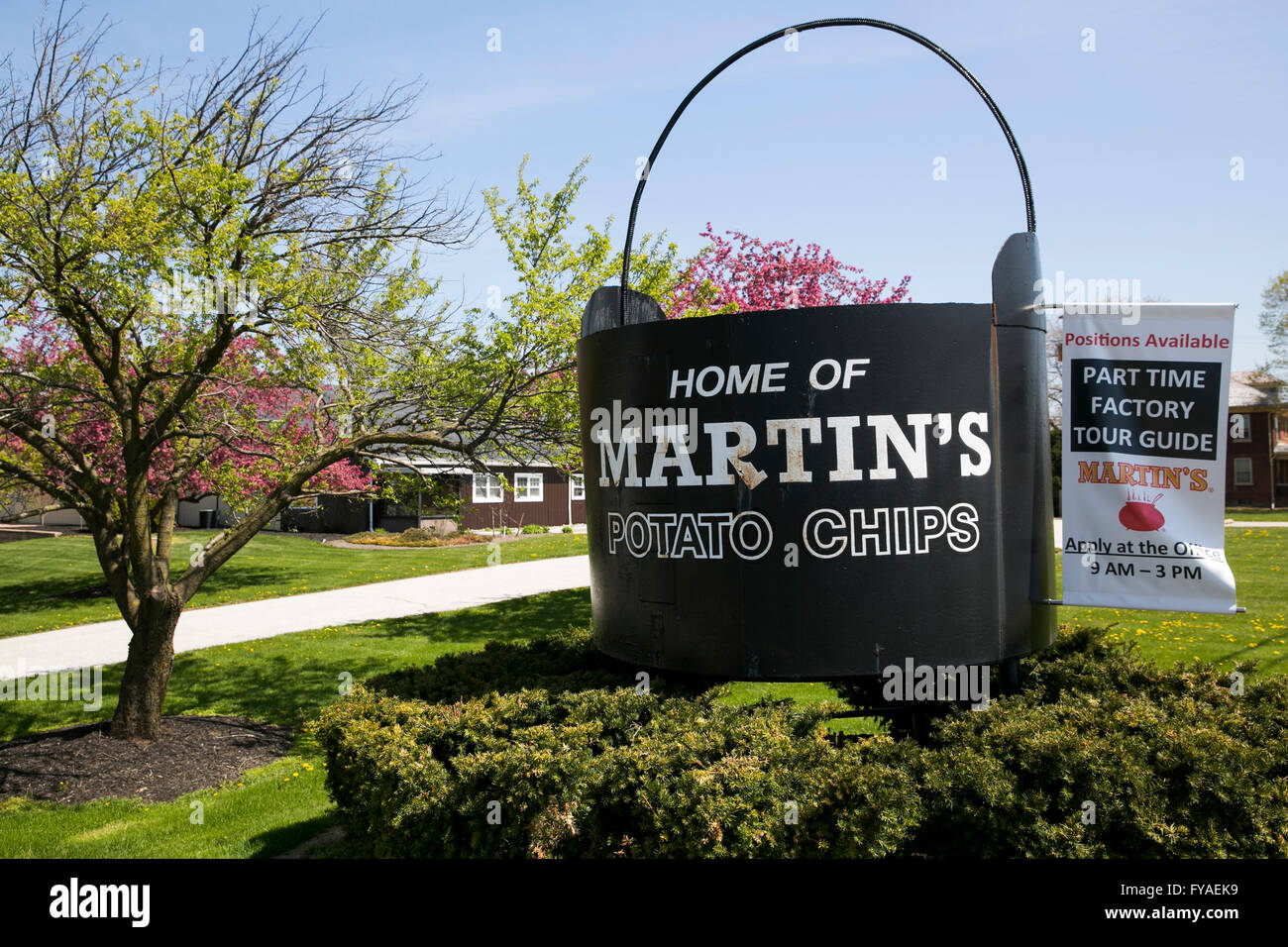 A logo sign outside of the headquarters of Martin's Potato Chips, Inc., in Thomasville, Pennsylvania on April 17, 2016. Stock Photo