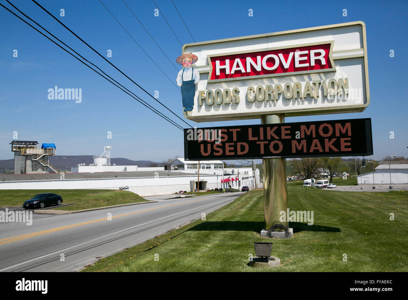 A logo sign outside of the headquarters of the Hanover Foods