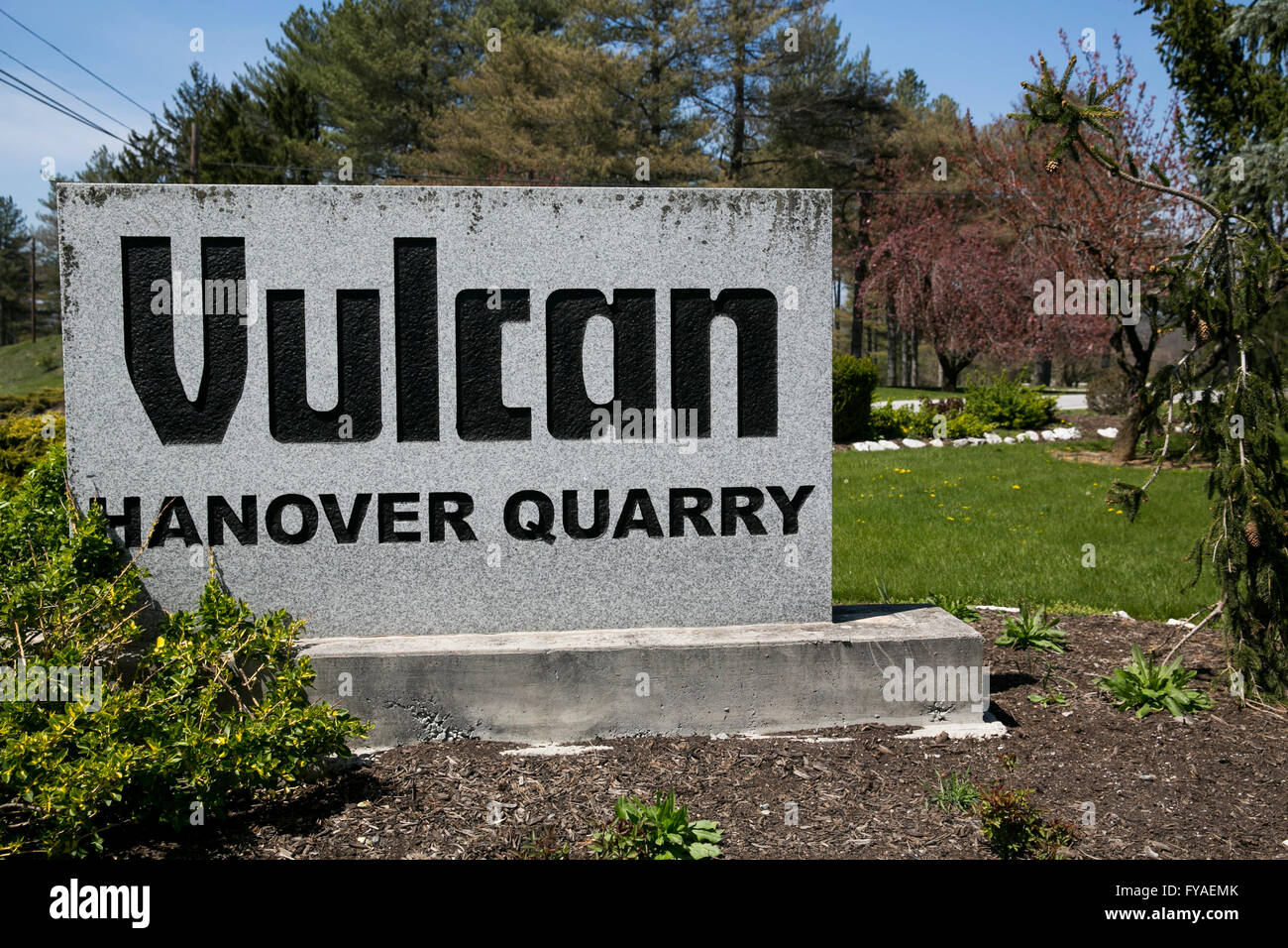 A logo sign outside of a facility occupied the Vulcan Materials Company in Hanover, Pennsylvania on April 17, 2016. Stock Photo