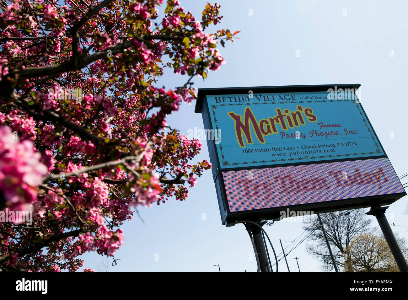 A logo sign outside of the headquarters of Martin's Famous Pastry Shoppe, Inc., in Chambersburg, Pennsylvania on April 17, 2016. Stock Photo