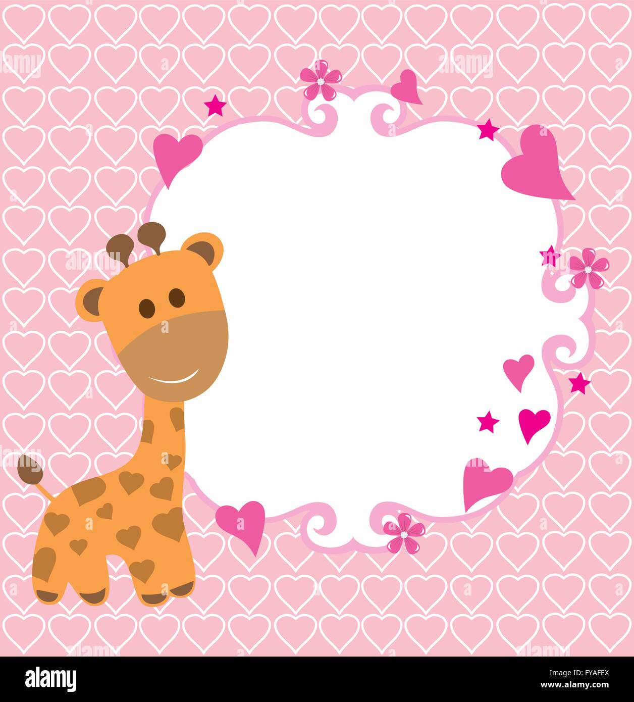 vector illustration of a baby shower card with giraffe and frame Stock ...