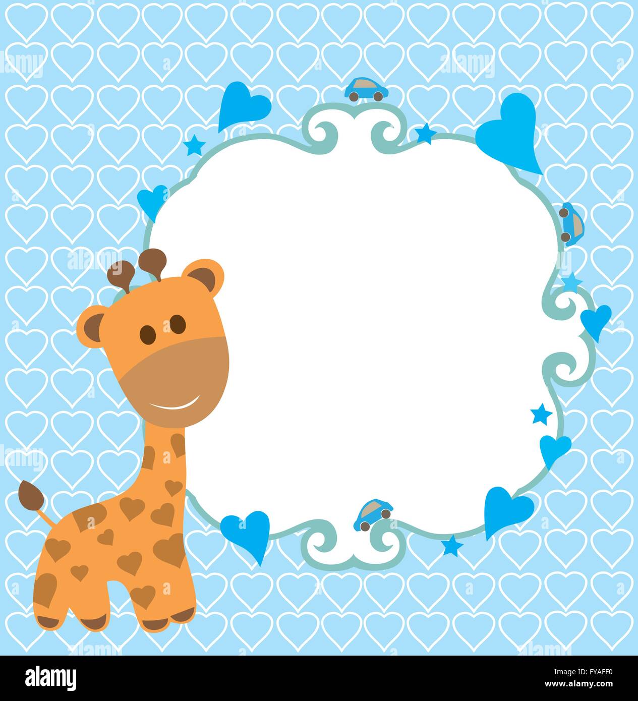 vector illustration of a baby shower card with giraffe and frame Stock ...