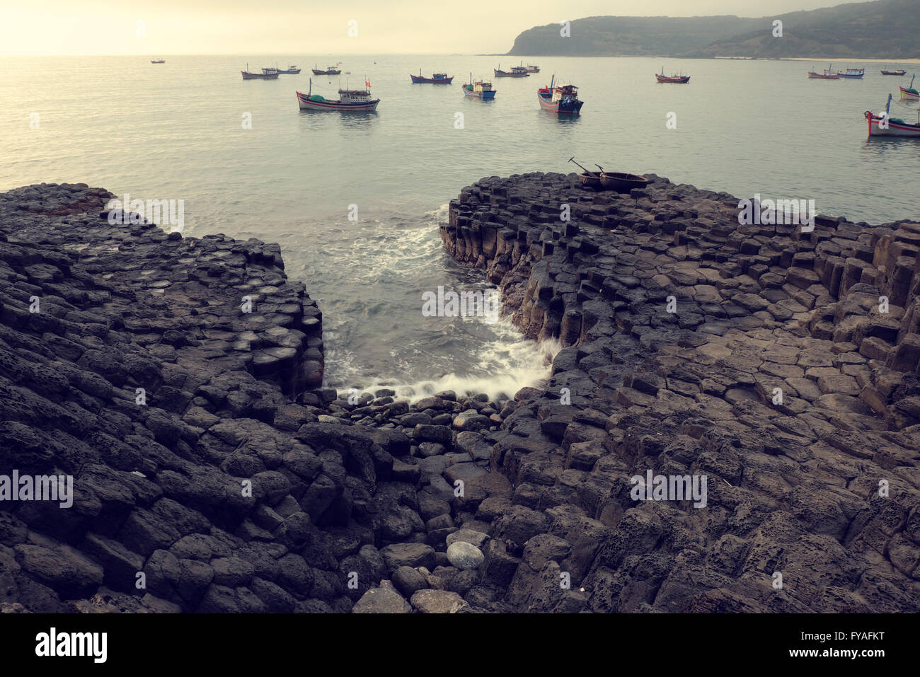 Ganh Da Dia or Ghenh Da Dia or Da Dia Rapids at Tuy Hoa, Phu Yen, Viet Nam, with amazing nature landscape at seaside, fantastic Stock Photo
