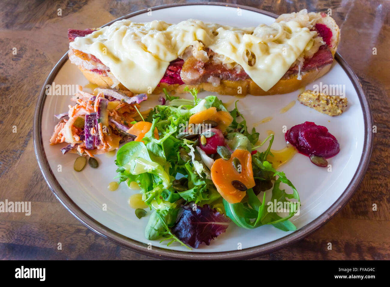 Café Salt Brisket "Reuben" sandwich with Saurkraut beetroot and