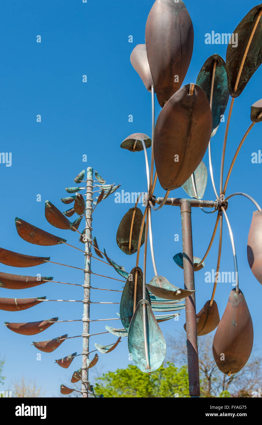 Bronze wind sculptures move with mesmerizing beauty at the Papilion Gardens in Muskogee, Oklahoma's Honor Heights Park. Stock Photo