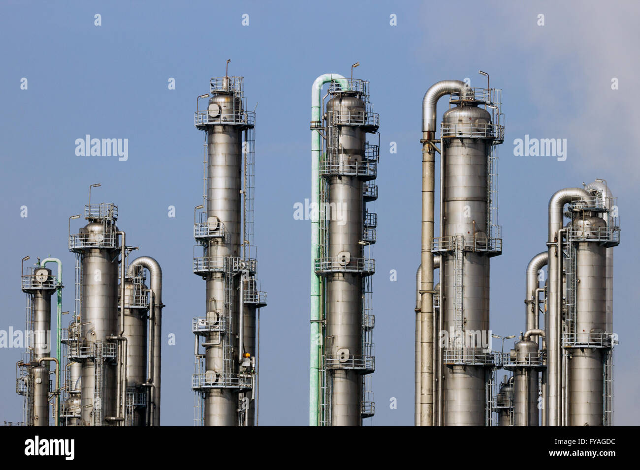 Pipelines of a oil and gas refinery industrial plant. Stock Photo