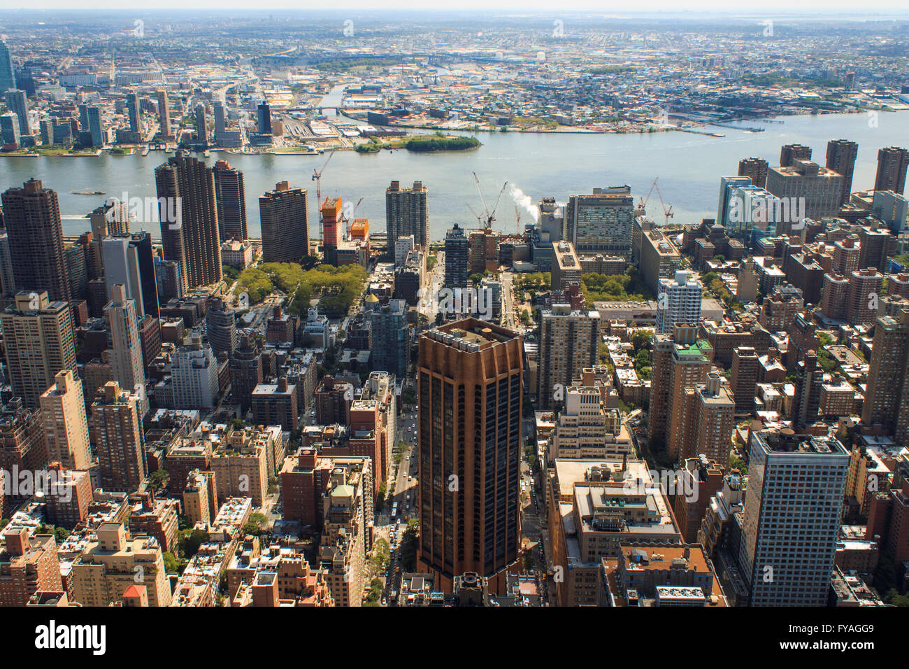 New York City Manhattan skyline aerial view with skyscrapers and Hudson ...