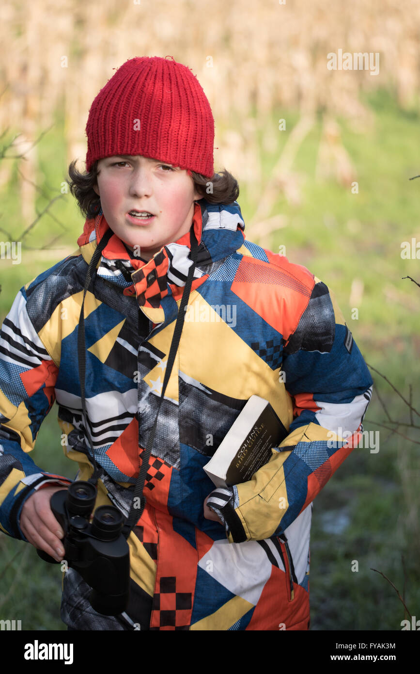 Boy on a bird watching mission Stock Photo