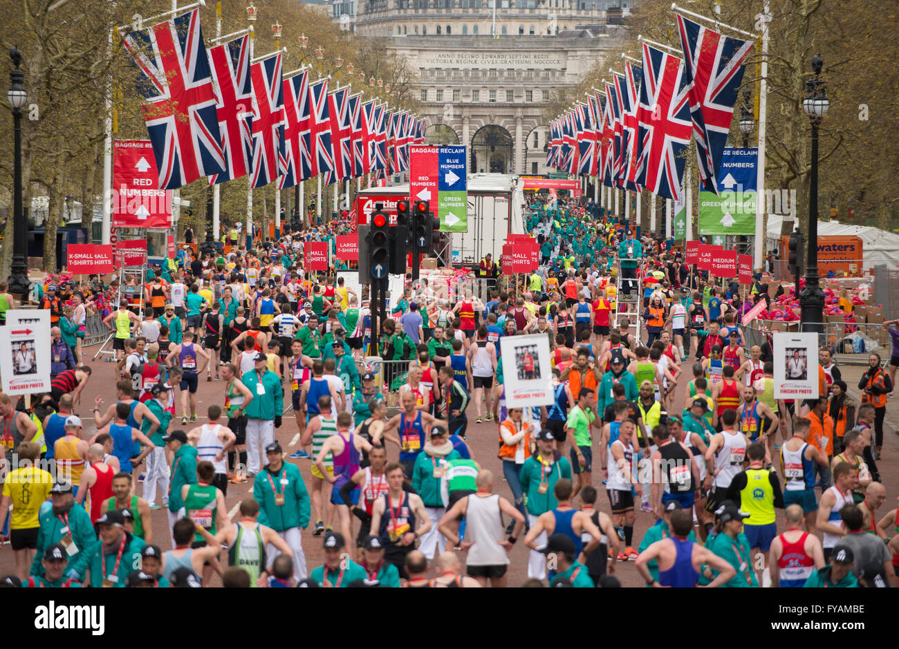 Big logistics for runners in The Mall behind the London Marathon finish