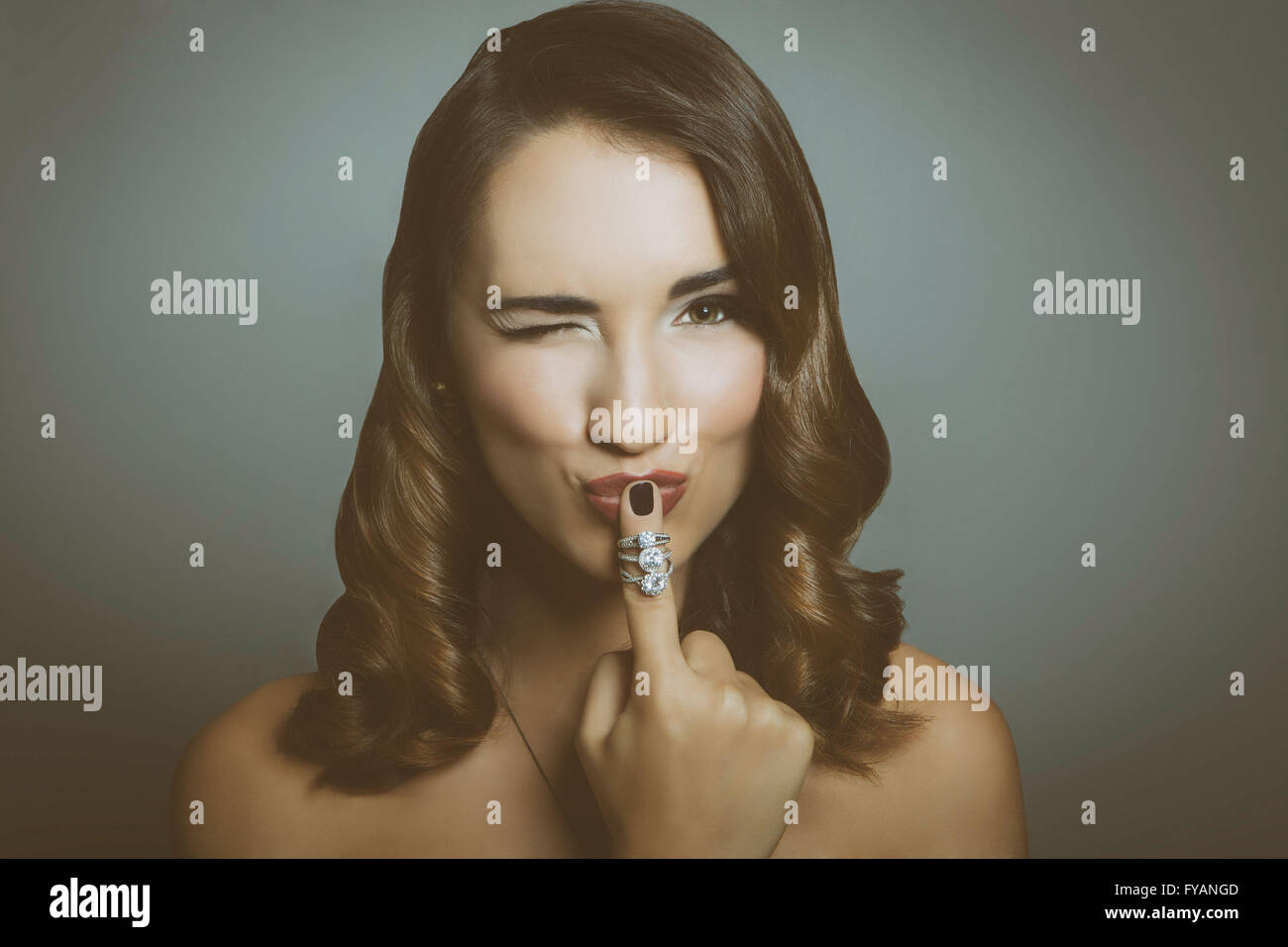 girl wearing diamond rings Stock Photo Alamy