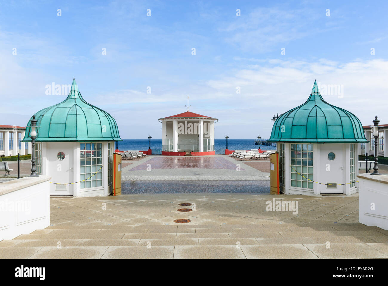 Square of the spa resort in Binz with pavilion and benches Stock Photo