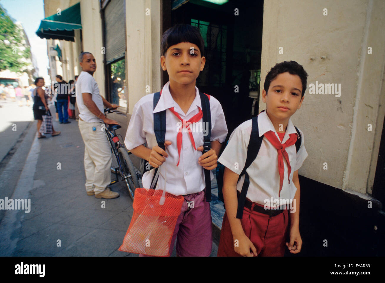 Cuba, Santa Clara, school kids with Pioneer scarves Stock Photo