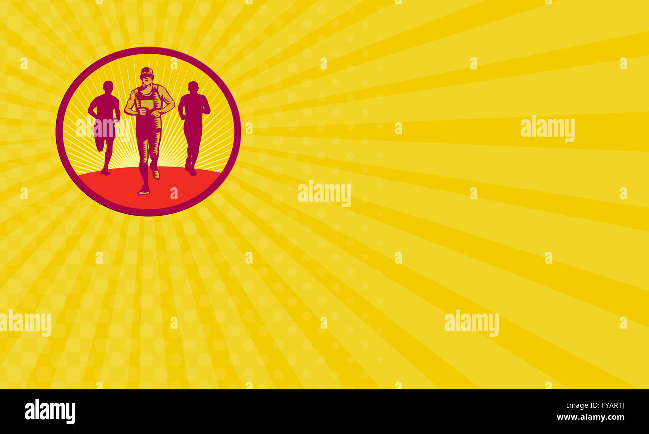 Business card showing illustration of a marathon runner with fellow runners in the back viewed