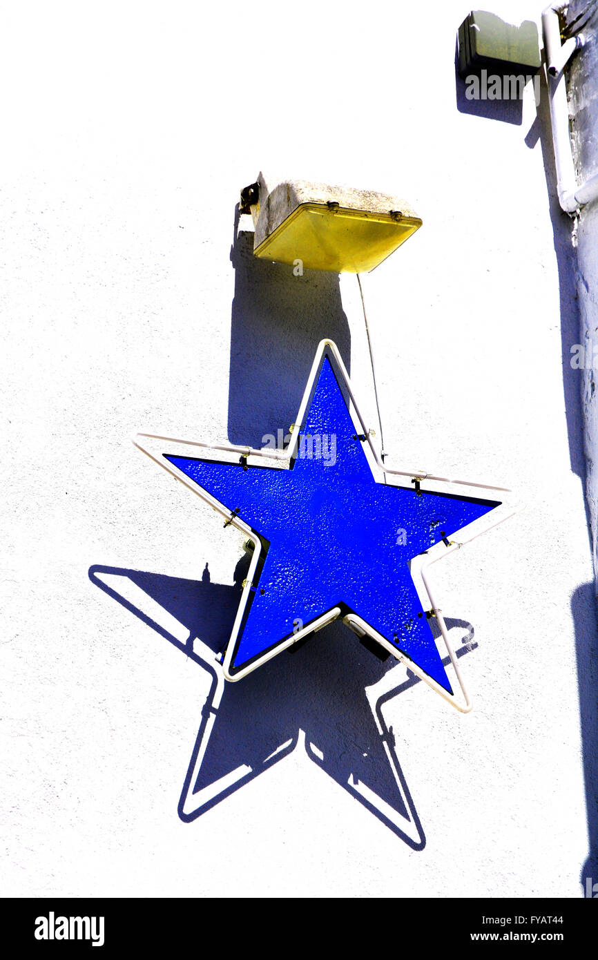 Newcastle blue star neon sign North Shields Stock Photo