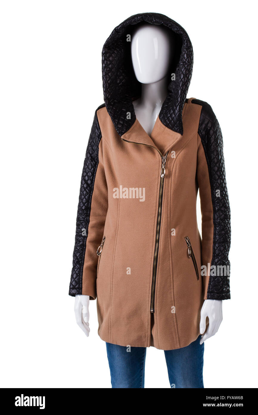 Woman's brown coat with hood Stock Photo Alamy