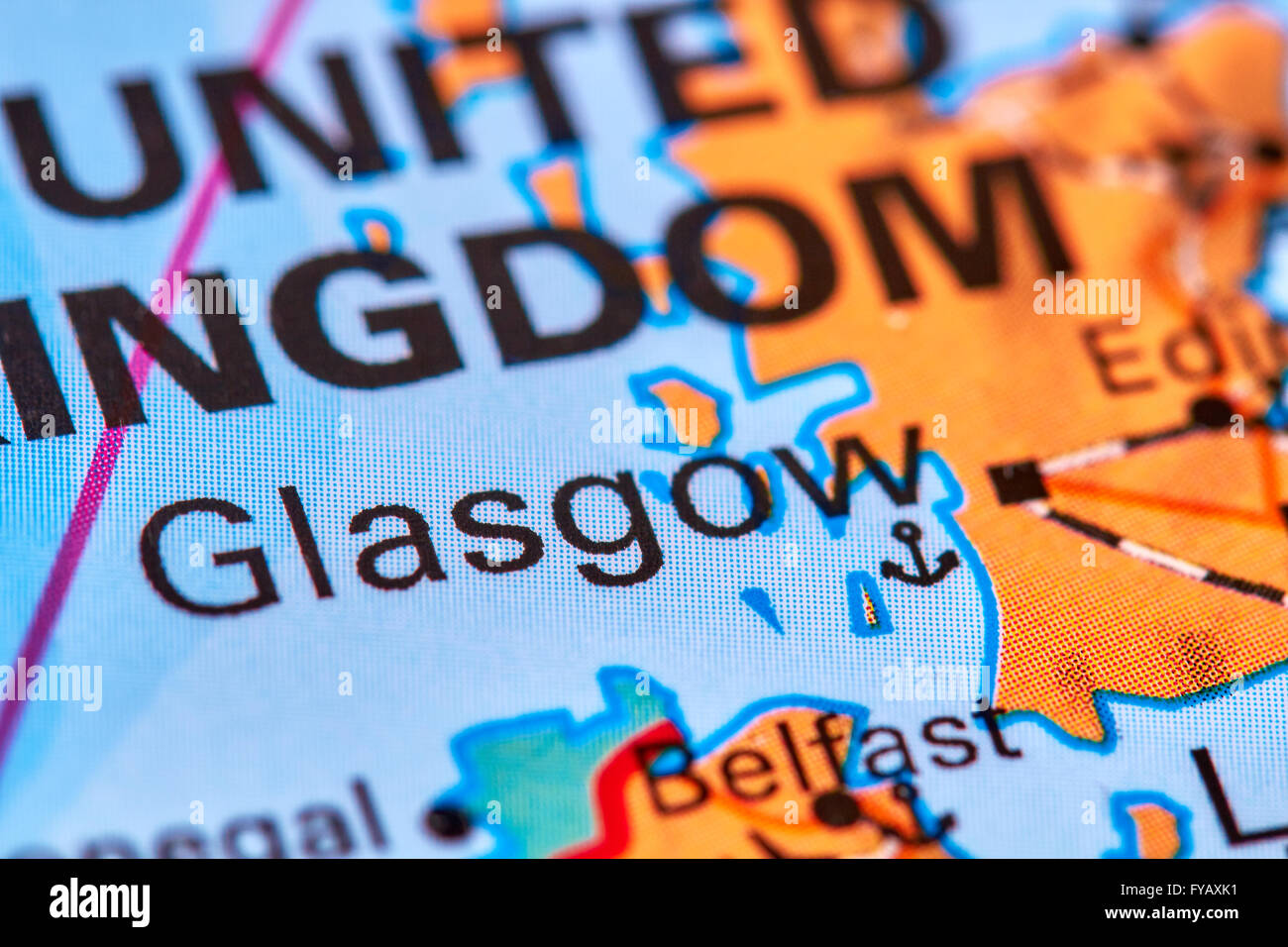 Glasgow, Capital City of Scotland on the Map Stock Photo