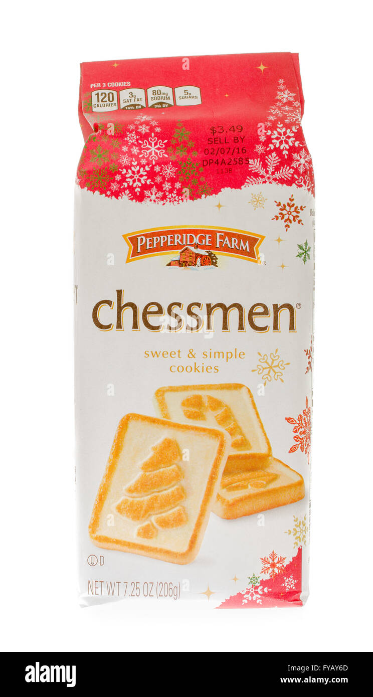 Winneconne, WI - 26 Nov 2015: Bag of Pepperidge Farm chessman cookies. Stock Photo