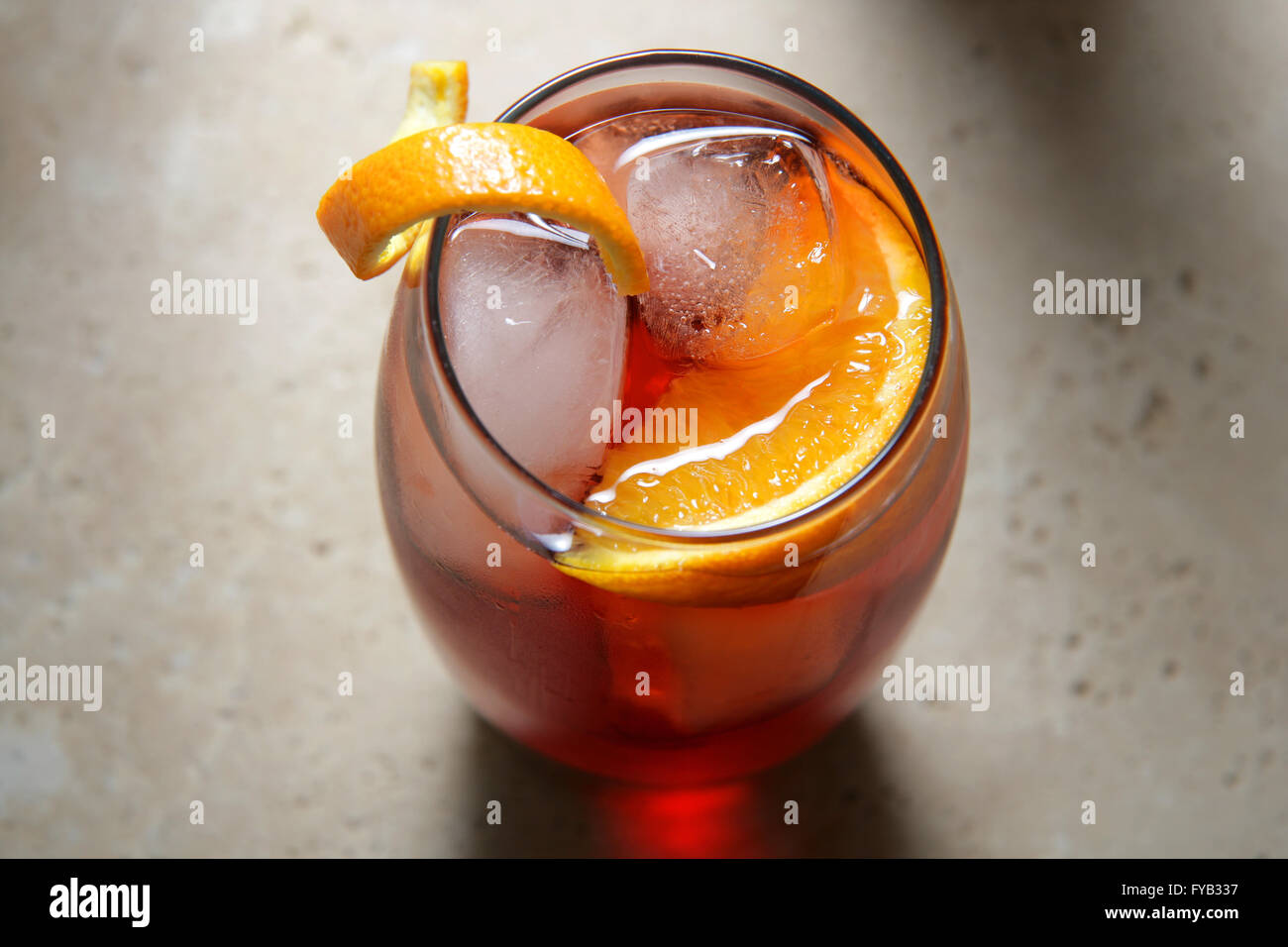 Negroni Cocktail made from Gin Vermouth and Campari Served with Ice Negroni Cocktail made from Gin Vermouth and Campari Served with Ice