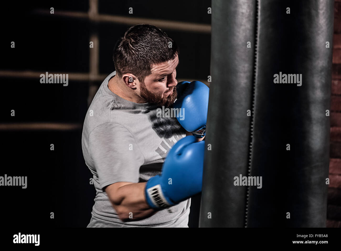 Boxer boxing with punching bag Stock Photo Alamy