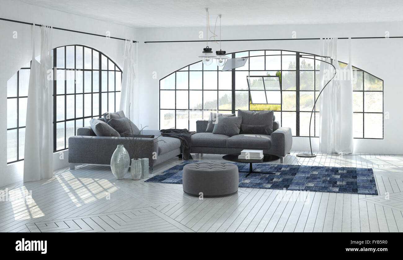3d Living Room Interior Of Airy Comfortable Home With Ceiling Fans