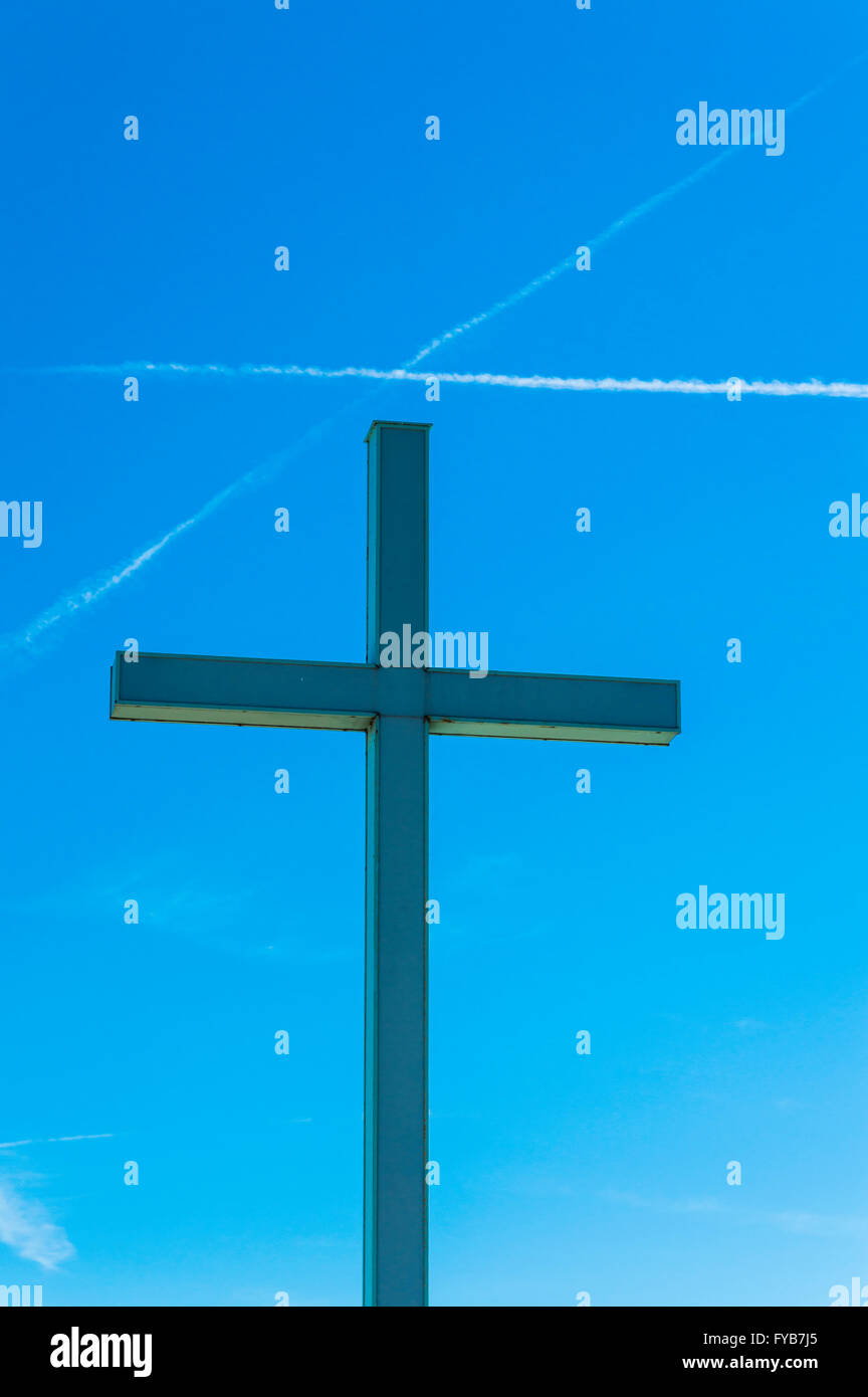 Religious cross and cross in the sky Stock Photo