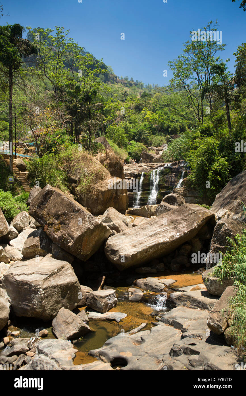 Sri Lanka, Nuwara Eliya, Ramboda, waterfall, with low water level Stock Photo