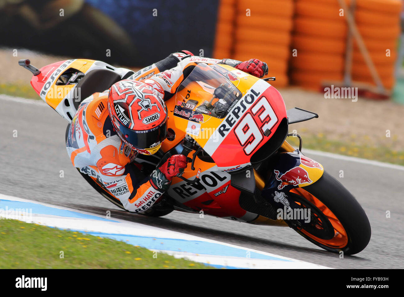 Jerez Spain 24th April 16 Marc Marquez Of Spain And Repsol Honda Team Motogp In Action During The Motogp Race During The Spanish Moto Grand Prix At The Jerez Racetrack In Jerez