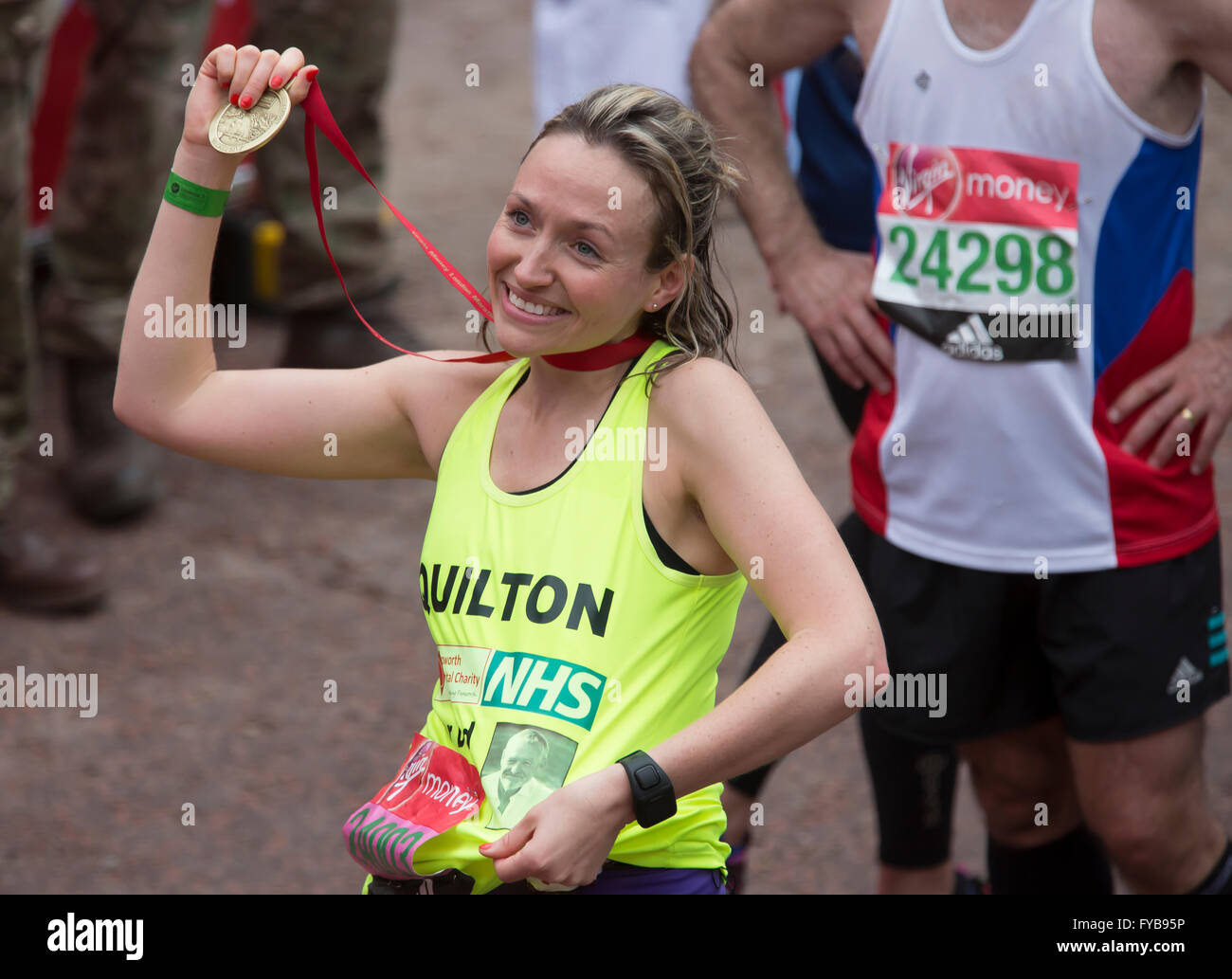 London,UK,24th April 2016,Presenter Kate Quilton completes the Virgin London Marathon 201 Credit: Keith Larby/Alamy Live News Stock Photo