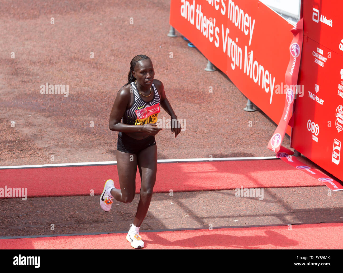 London,UK,24th April 2016,Florence Kiplagat came third in the women’s Elite runners Virgin London Marathon 201 Credit: Keith Larby/Alamy Live News Stock Photo