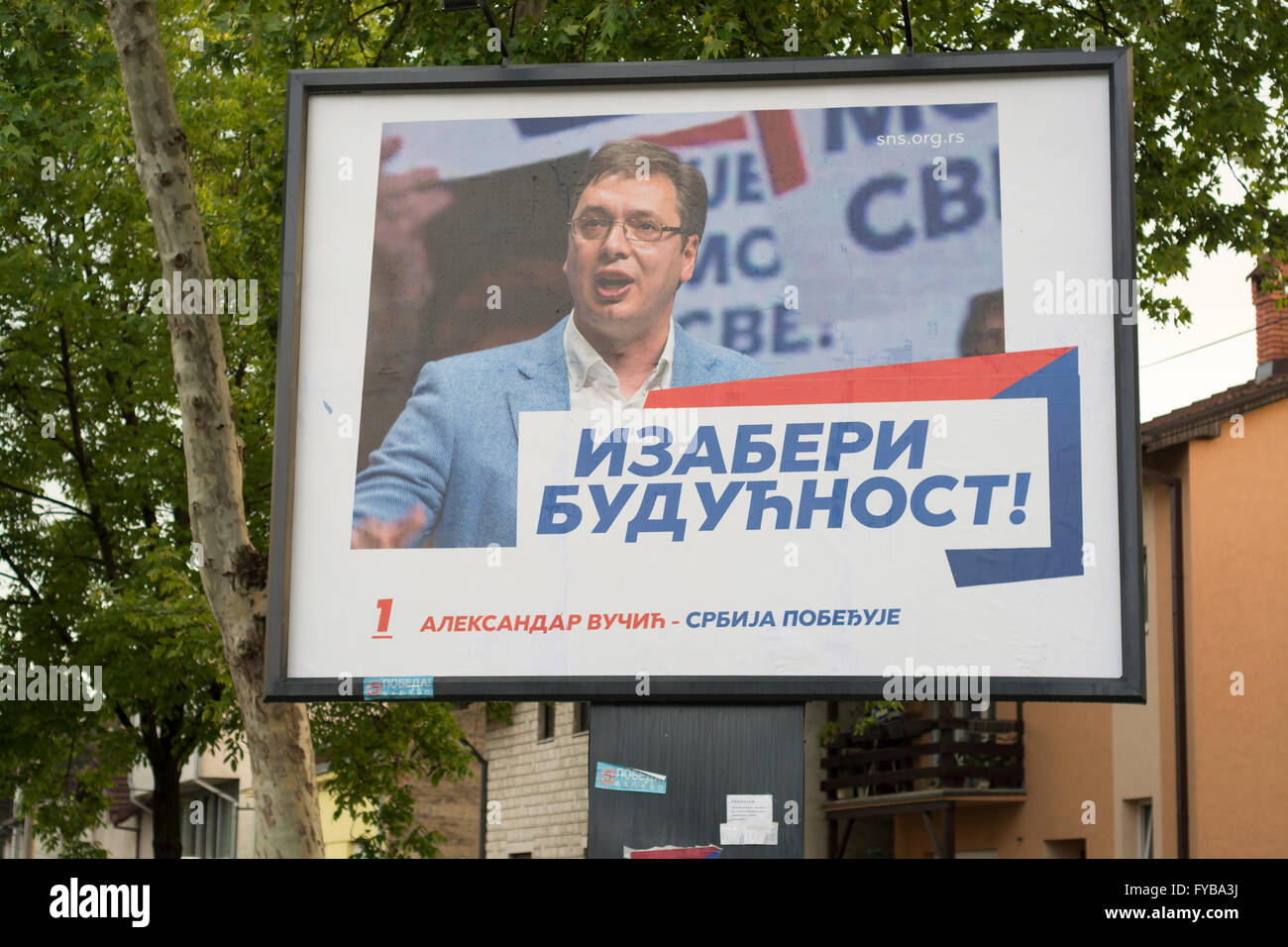 Belgrade, Serbia. 24th April, 2016. 29. Serbian parliamentary election campaign, Billboard of Serbian Progressive Party leader Aleksandar Vucic, Credit:  Adam Radosavljevic/Alamy Live News Stock Photo