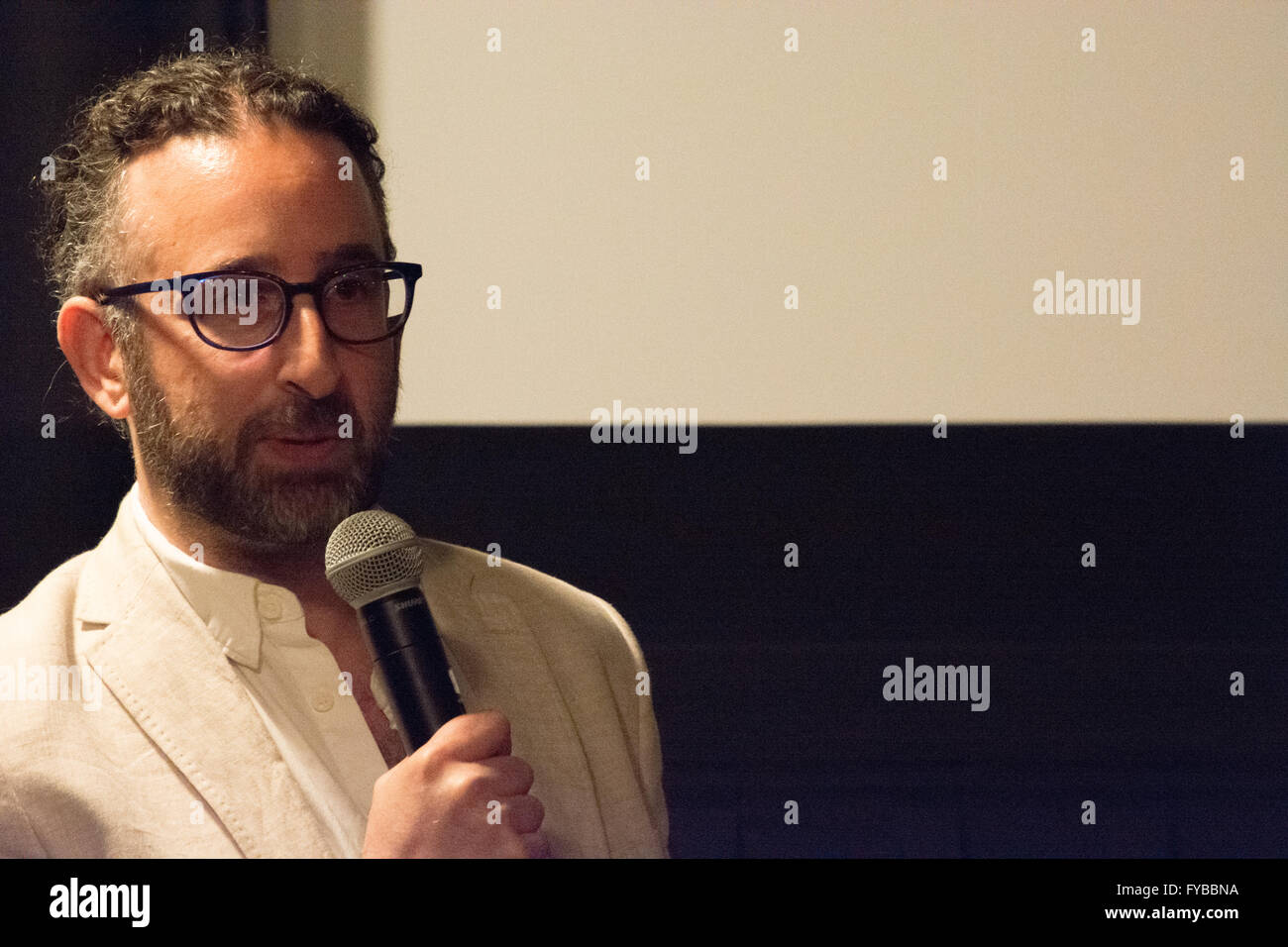 New York, USA. 23rd April 2016. Jeff L. Lieberman, the film's writer and director, speaks about the film. 'The Amazing Nina Simone,' a biographical documentary on the legendary singer and pianist screened on the Lower East Side with the film's writer/director Jeff L. Lieberman and Ms. Simone's brother and sideman Sam Waymon. Credit:  M. Stan Reaves/Alamy Live News Stock Photo