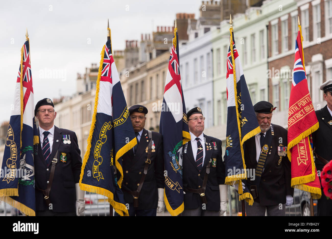 ANZAC Day Memorial Service, Royal British Legion standard bearers Stock