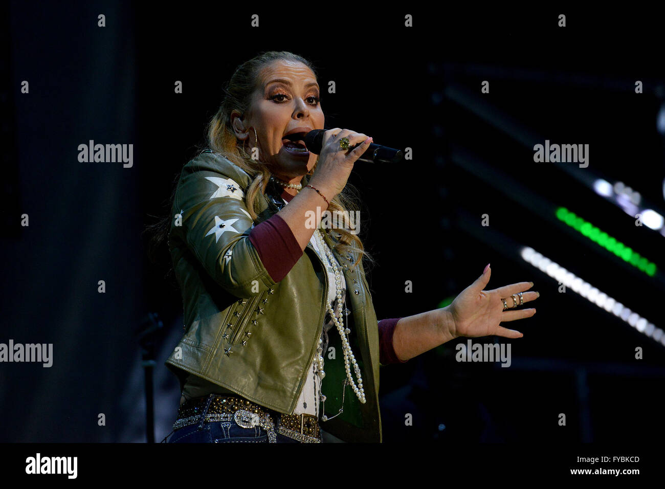 Anastacia live on stage on 18Apr2016 at Meistersingerhalle, Nuremburg, Bavaria, Germany The image shows U.S. singer and songwriter Anastacia, full name is Anastacia Lyn Newkirk. Stock Photo