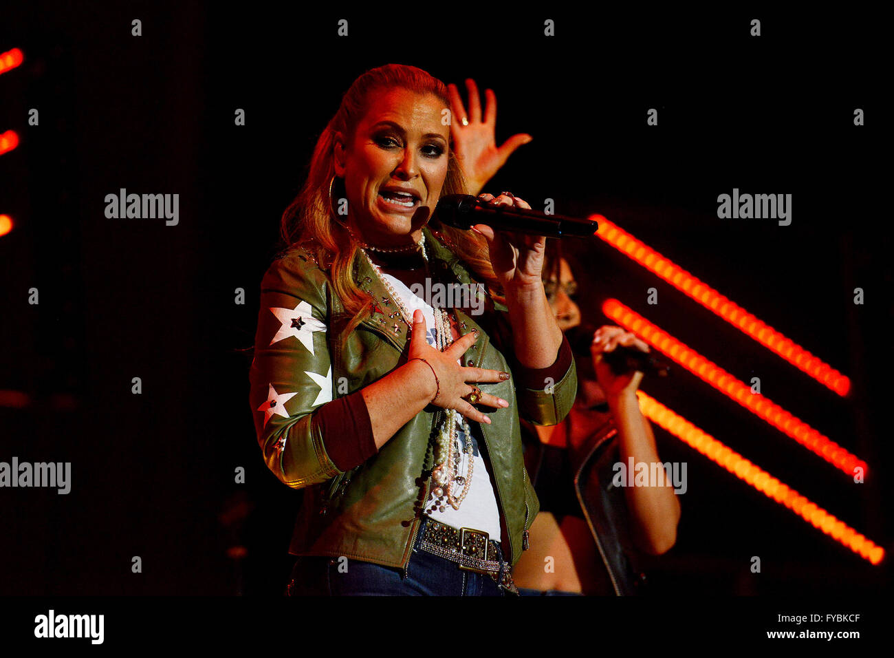 Anastacia live on stage on 18Apr2016 at Meistersingerhalle, Nuremburg, Bavaria, Germany The image shows U.S. singer and songwriter Anastacia, full name is Anastacia Lyn Newkirk. Stock Photo
