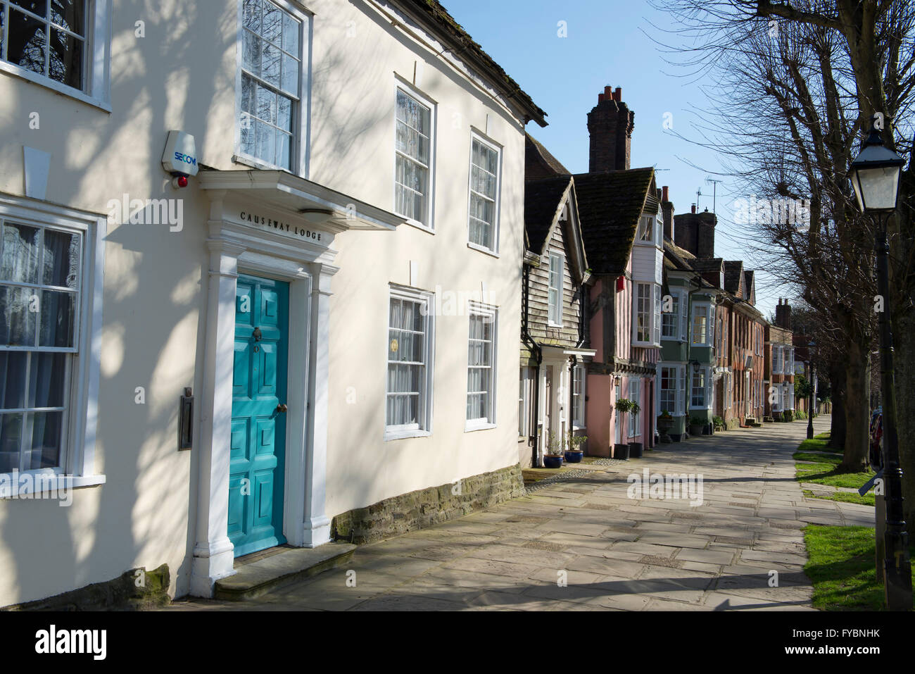 Residences on the historic thoroughfare of The Causeway in Horsham town centre, West Sussex, UK Stock Photo