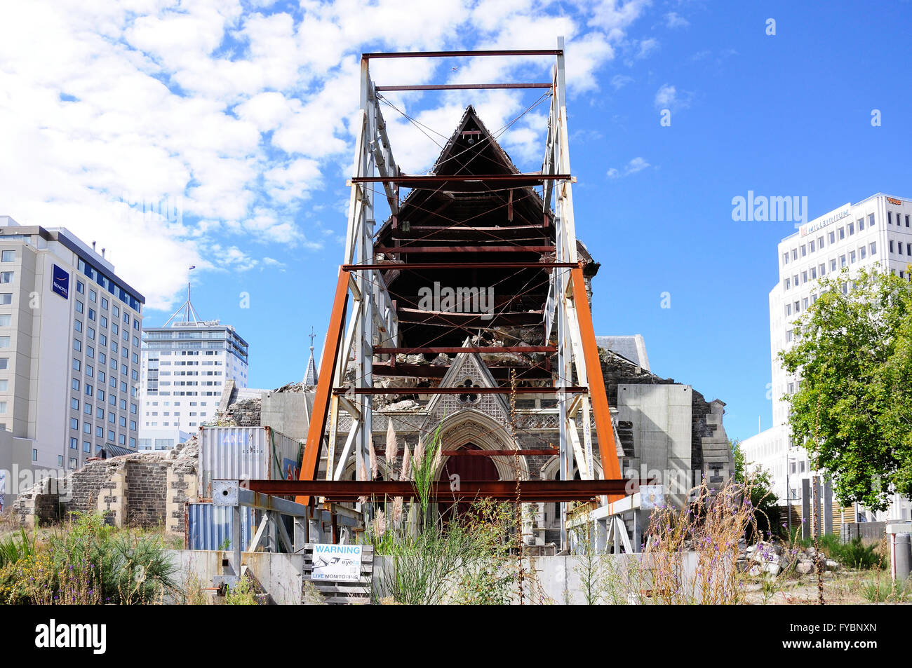 Ruins of Christchurch Cathedral after earthquake, Cathedral Square, Christchurch, Canterbury Region, South Island, New Zealand Stock Photo