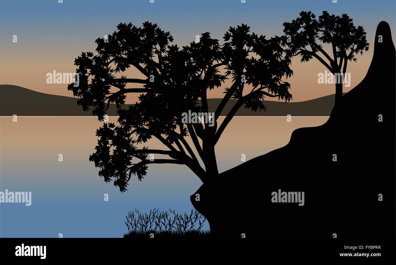 Beautiful sunset the river with silhouette tree Stock Vector Image ...