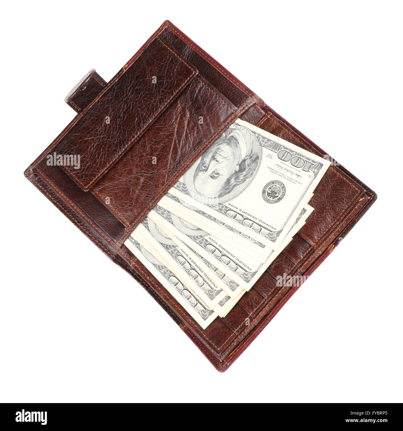 Leather Purse with dollars Isolated Stock Photo