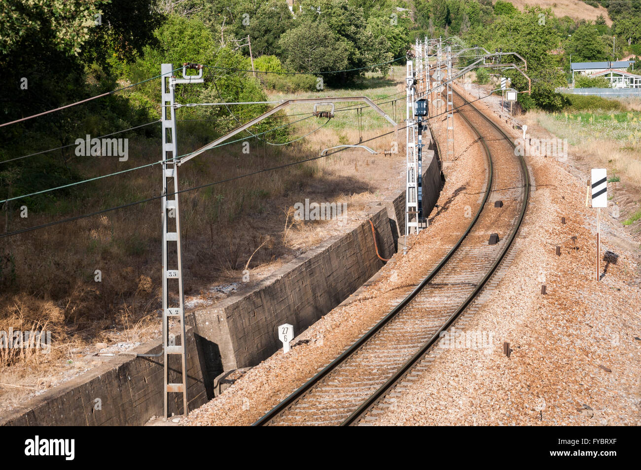 Iberian gauge railway track between Leon and Gijon on its way through