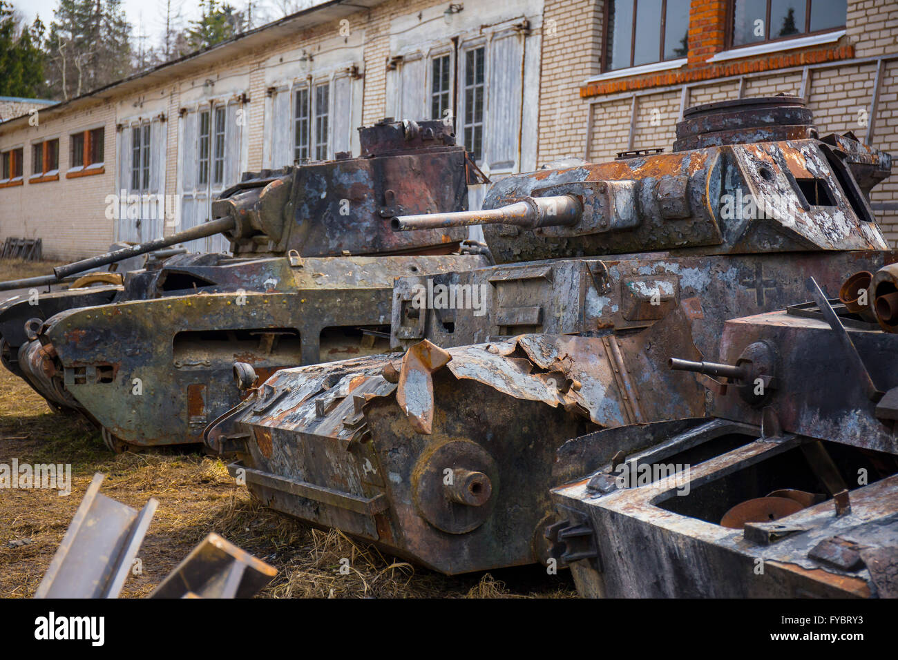 Destroyed german old tanks of ww2 time period Stock Photo Alamy